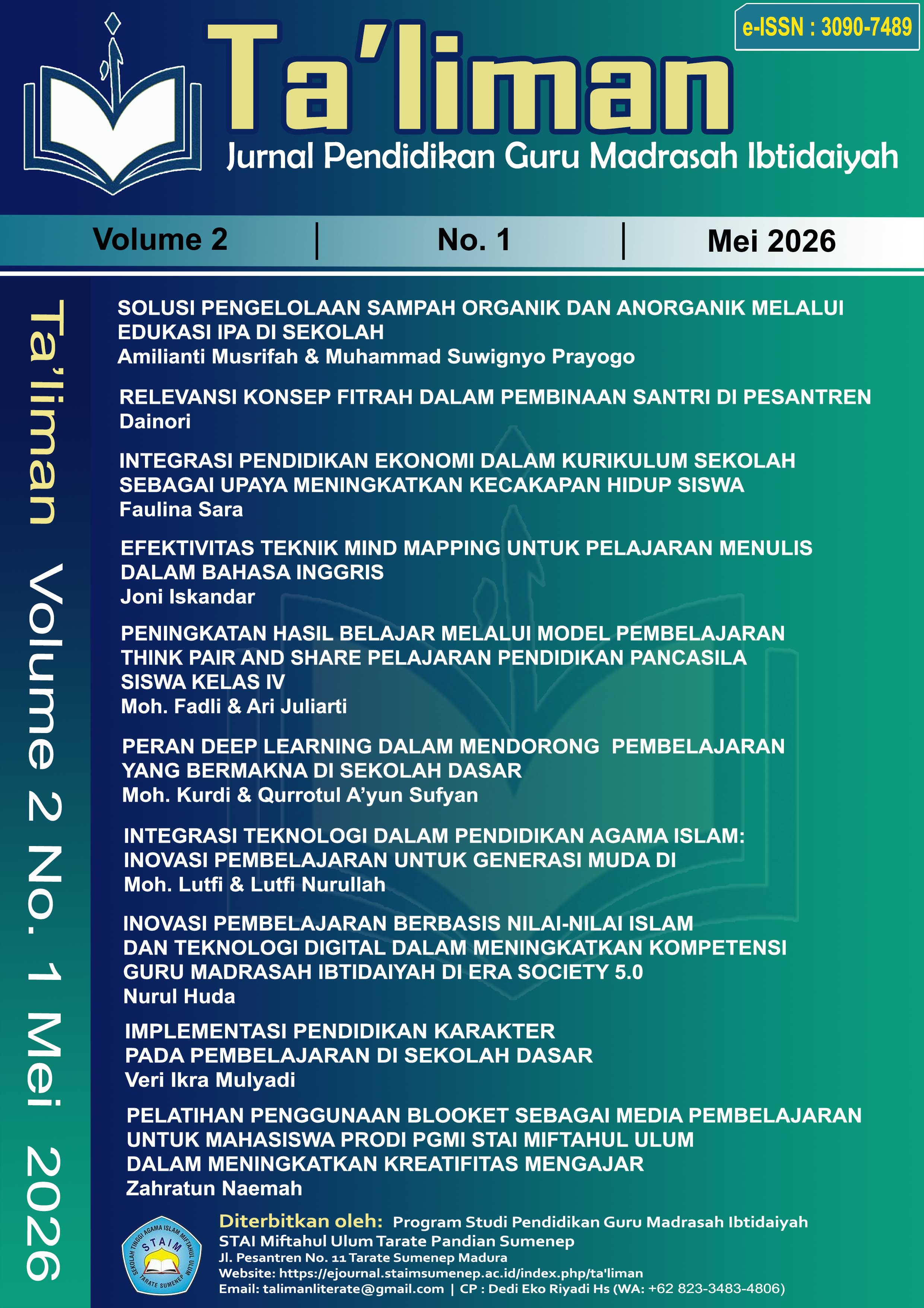					View Vol. 2 No. 1 Mei (2026): Ta'liman: Jurnal Pendidikan Guru Madrasah Ibtidaiyah
				
